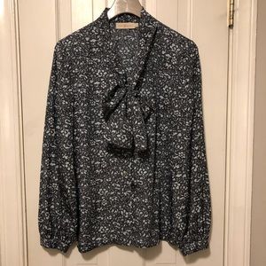 Tory Burch Silk Print Tie Neck Blouse size 2